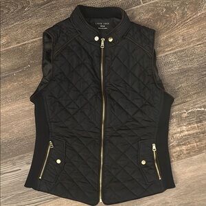 Love Tree Black Quilted Vest with Gold Details